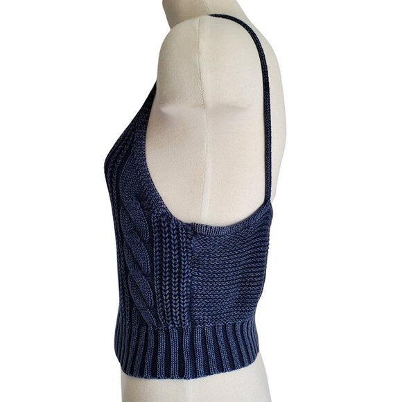 American Eagle Crochet Knit Cropped Tank Navy Blue Size M - Picture 3 of 11